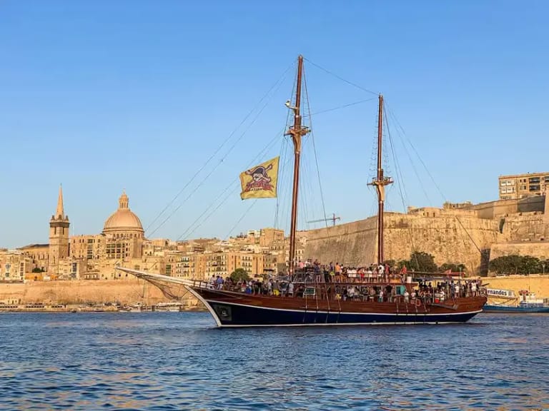 Lazy Pirate Boat Party Malta departing from Sliema Ferries at sunset